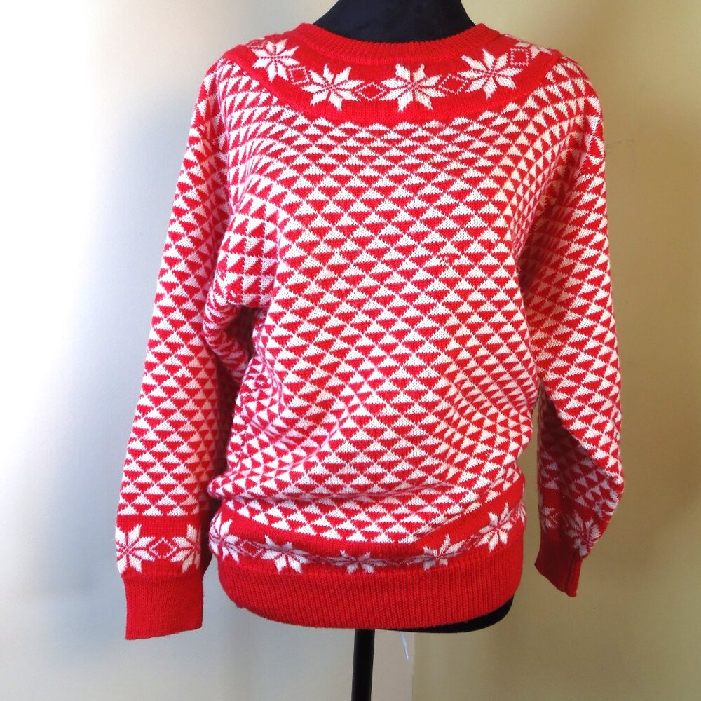 Vintage Compositions Women’s SZ M‎ Wool Blend Nordic Snowflake Pull Over Sweater